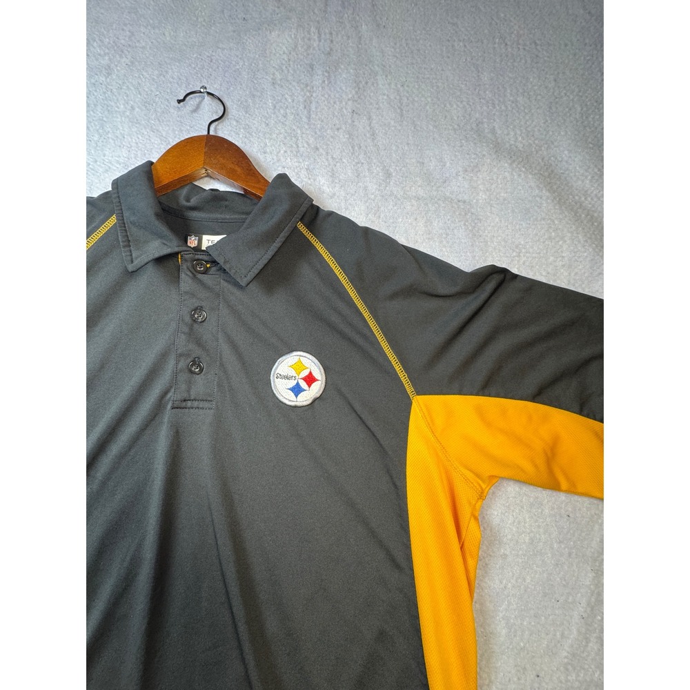 NFL Team Apparel Pittsburgh Steelers Polo Shirt Mens LG Gray Yellow‎ Performance - Picture 4 of 6